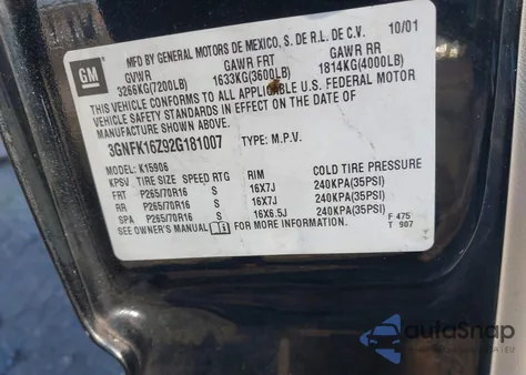 2002 Chevrolet Suburban 1500 Lt z USA, uszkodzony, nr VIN 3GNFK16Z92G181007